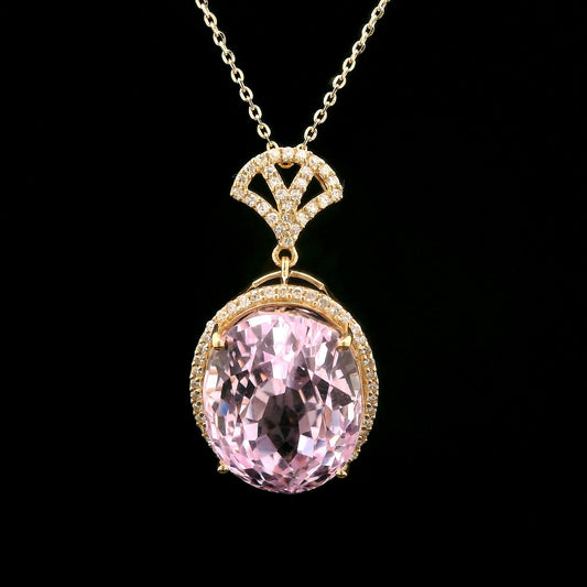 15.60 Ct Oval Kunzite 14K Gold Pendant