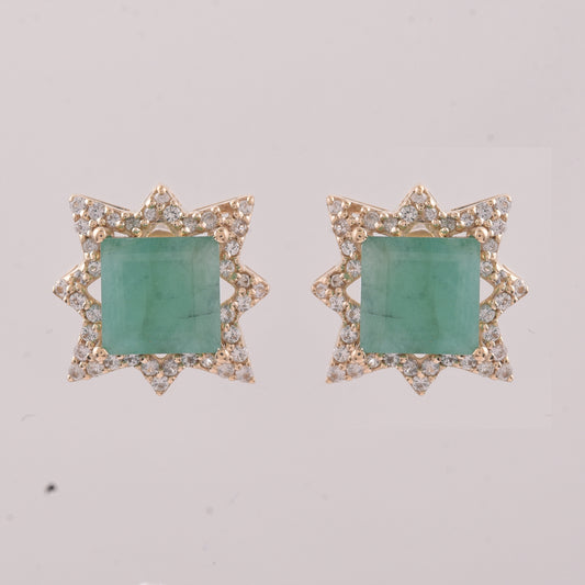 2.41 Ct Square Emerald 9K Gold Earrings