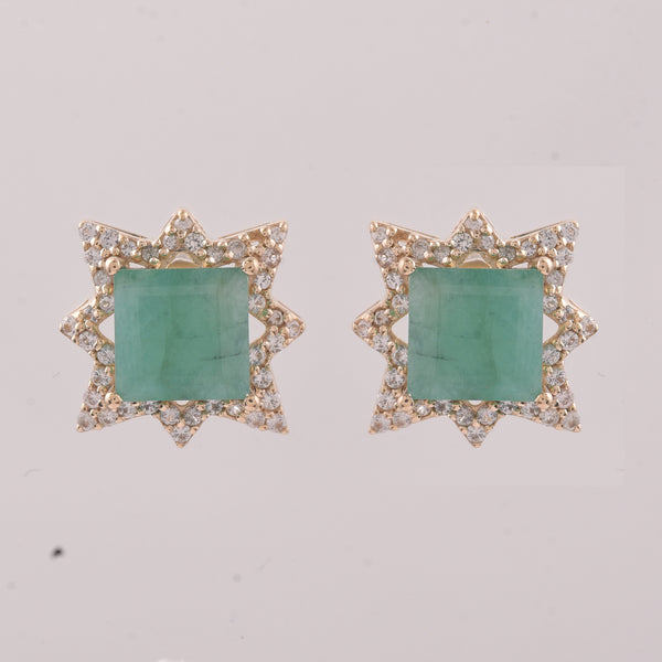 2.41 Ct Square Emerald 9K Gold Earrings