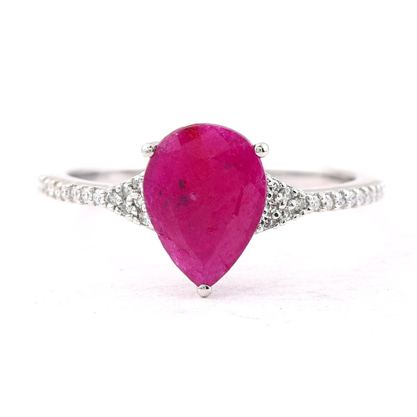 1.69 Ct Pear Mixed Cut Natural Ruby 950 Platinum Ring