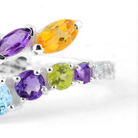 1.51 Ct Round Blue Topaz, Amethyst, Peridot, Cubic Zirconia, Citrine 925 Sterling Silver Ring
