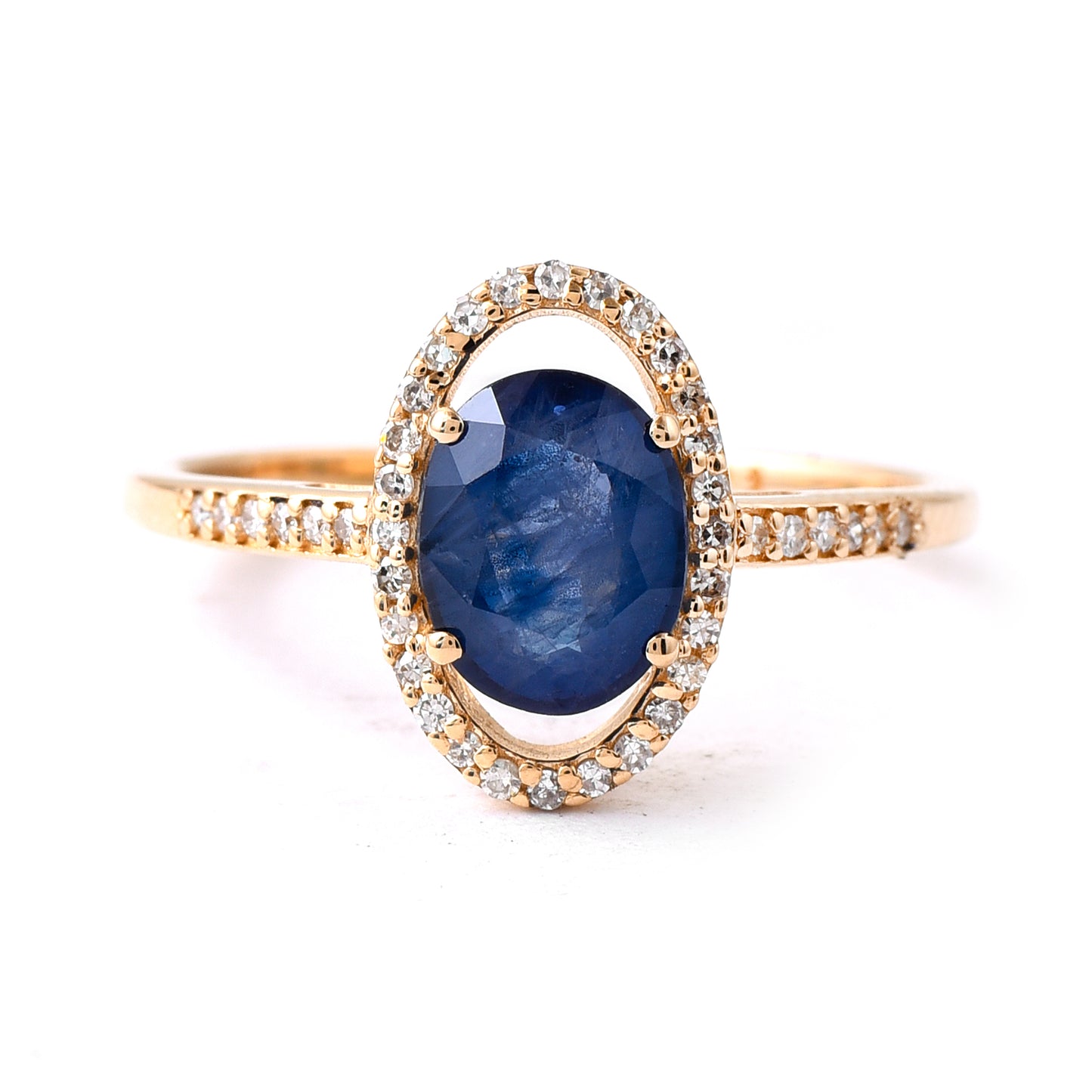1.58 Ct Oval Mixed Cut Natural Sapphire 14K Gold Ring