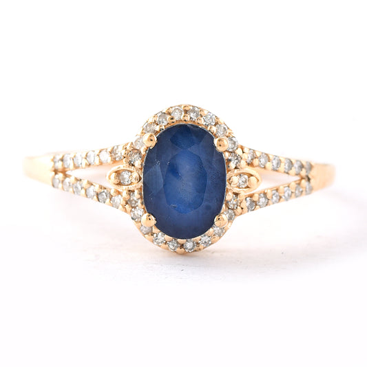 1.62 Ct Oval Mixed Cut Natural Sapphire 14K Gold Ring