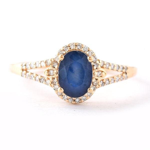 1.62 Ct Oval Mixed Cut Natural Sapphire 14K Gold Ring