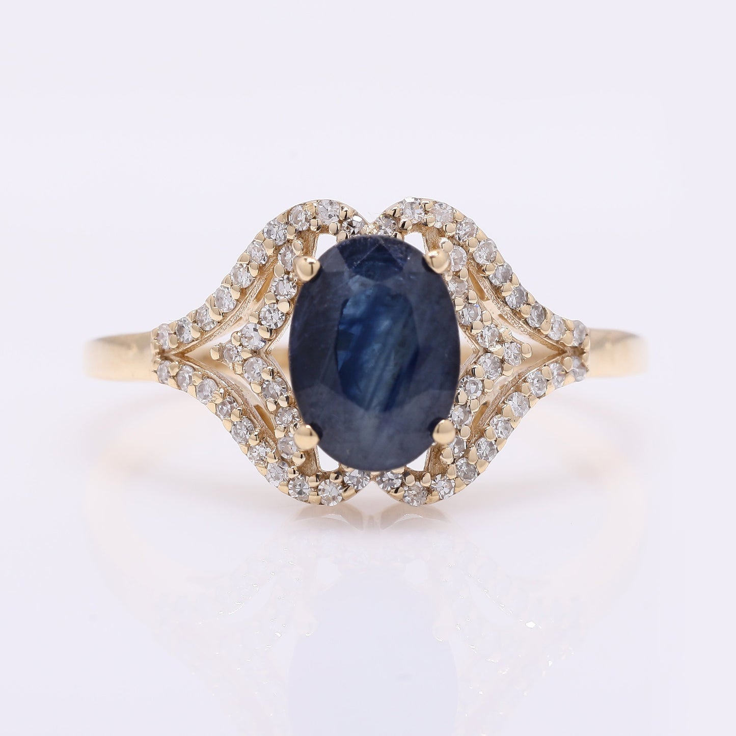 2.34 Ct Oval Mixed Cut Natural Sapphire 14K Gold Ring