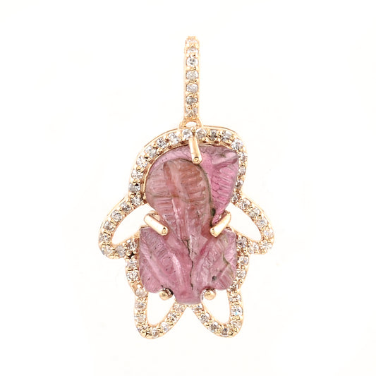 3.60 Ct Fancy Carving Natural Tourmaline 14K Gold Pendant