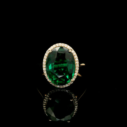 5.41 Ct Oval Mixed Cut Lab Grown Emerald 14K Gold Ring