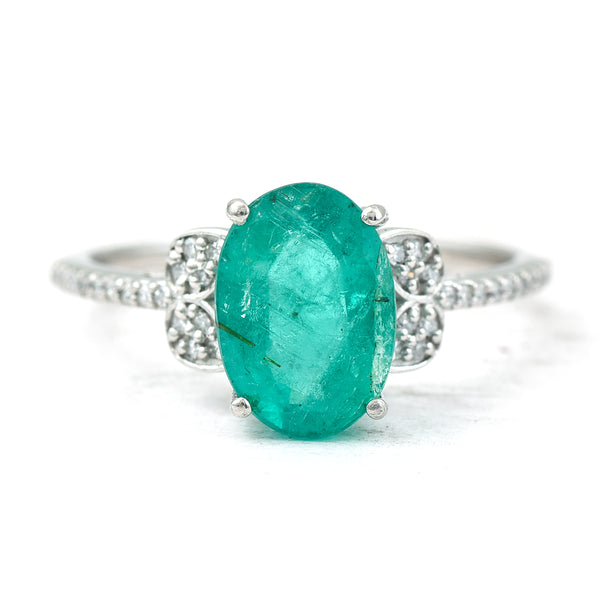 2.61 Ct Oval Mixed Cut Natural Emerald 950 Platinum Ring