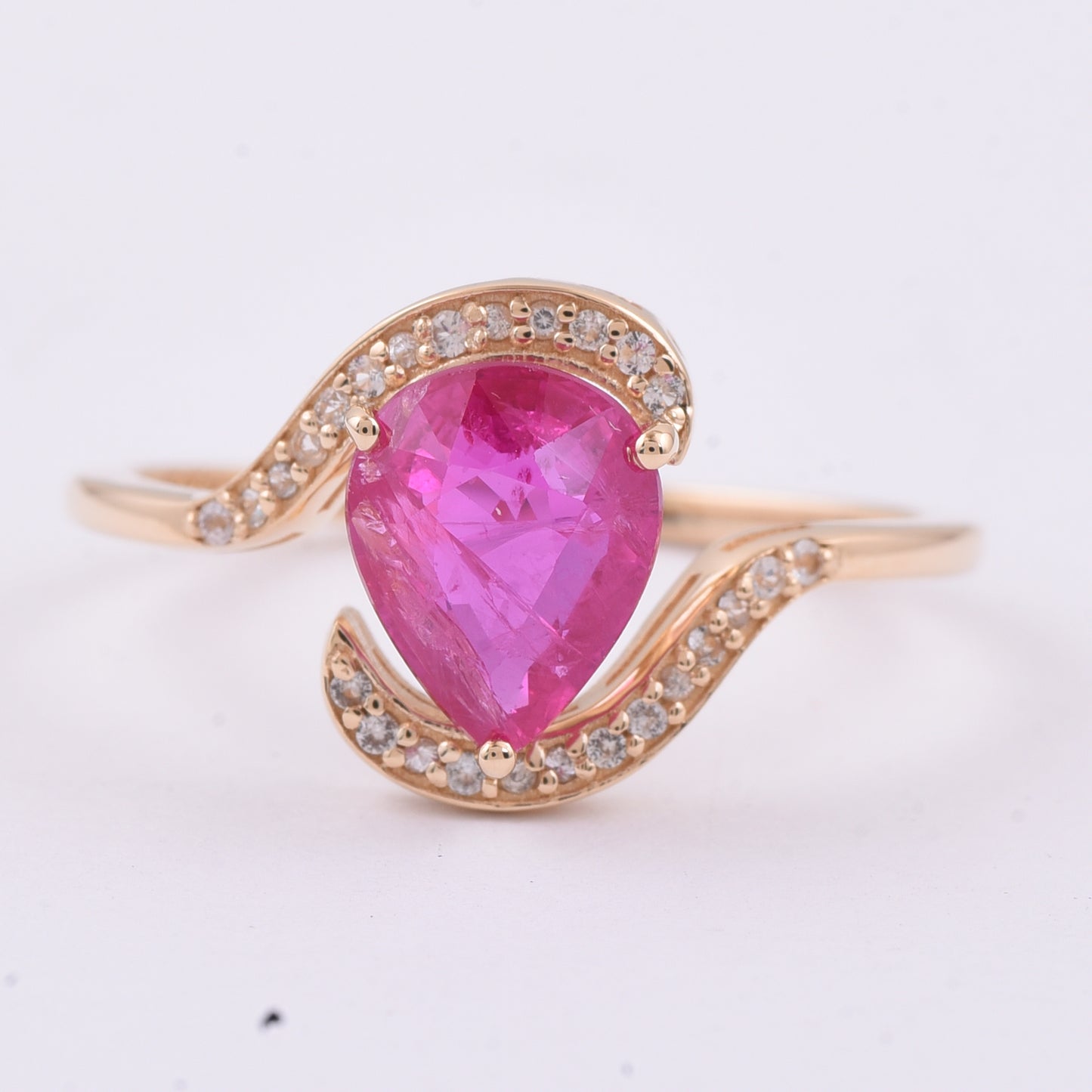 1.90 Ct Pear Natural Ruby 14K Gold Ring