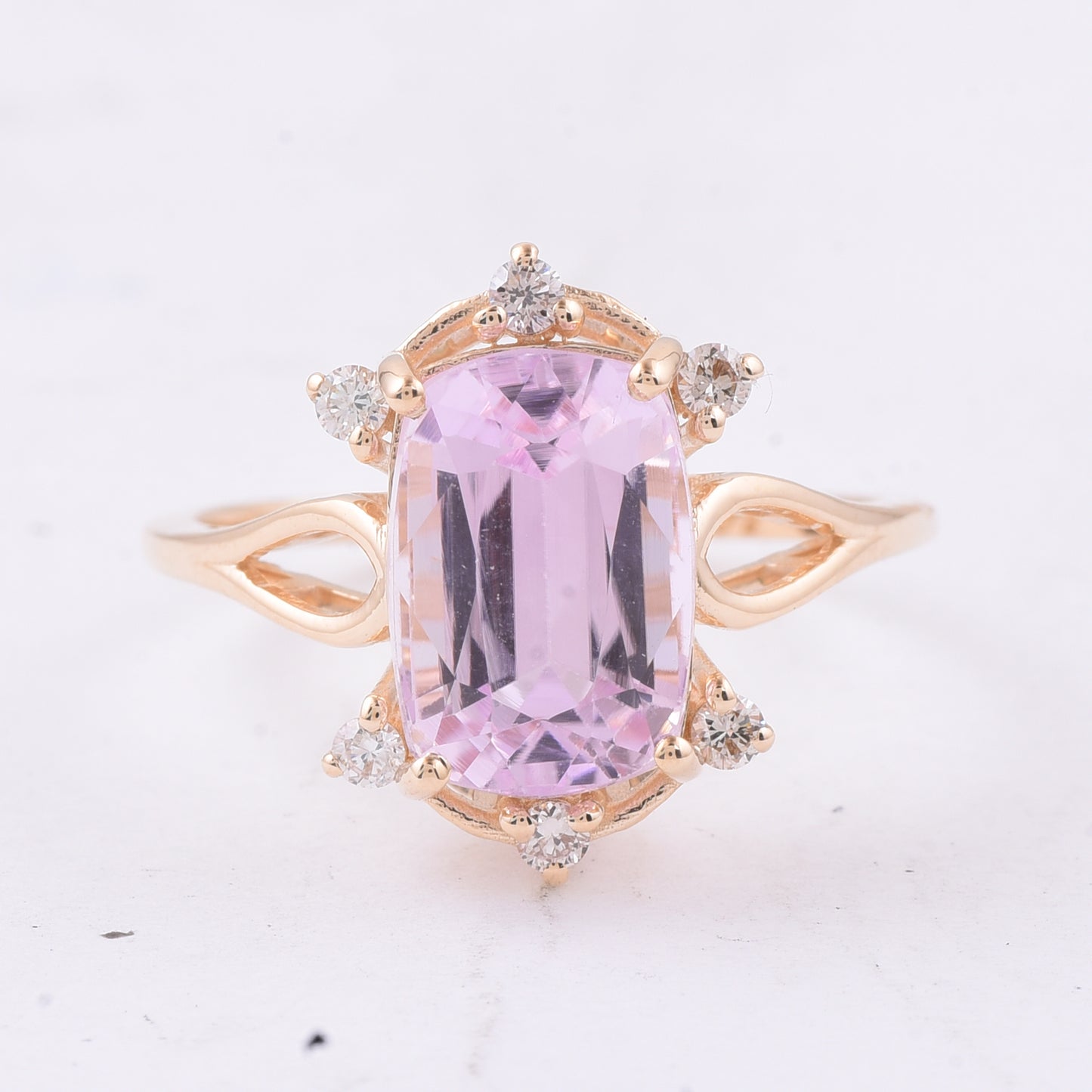 4.36 Ct Cushion Natural Kunzite 14K Gold Ring