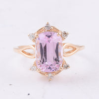 4.36 Ct Cushion Natural Kunzite 14K Gold Ring