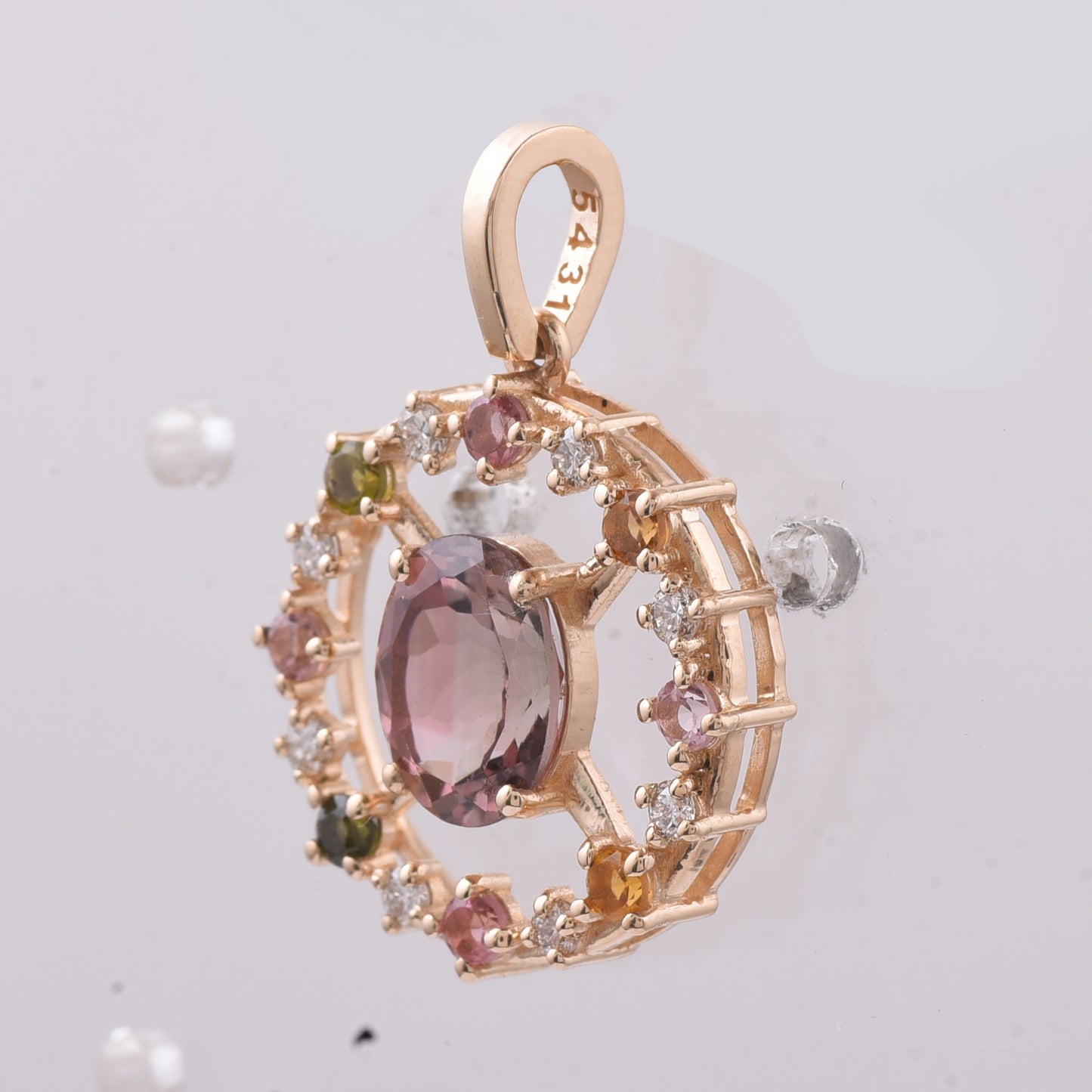 1.96 Ct Oval, Round Natural Multi-Coloured Tourmaline 14K Gold Pendant