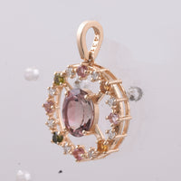 1.96 Ct Oval, Round Natural Multi-Coloured Tourmaline 14K Gold Pendant