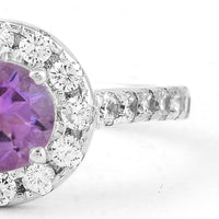 2.24 Ct Round Amethyst, Cubic Zirconia, 925 Sterling Silver Ring