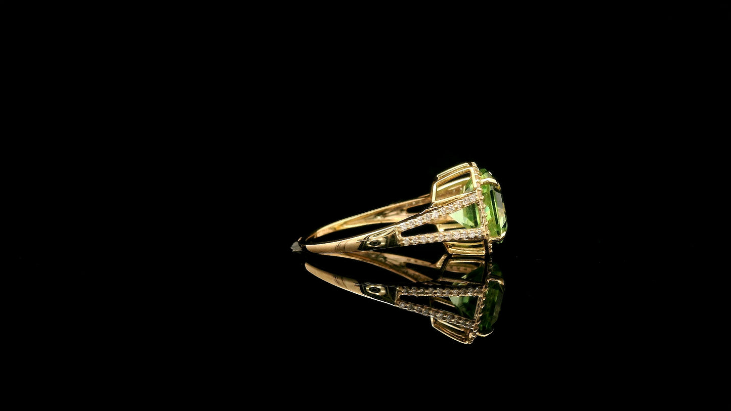 4.30 Ct Octagon Natural Eridot 14K Gold Ring