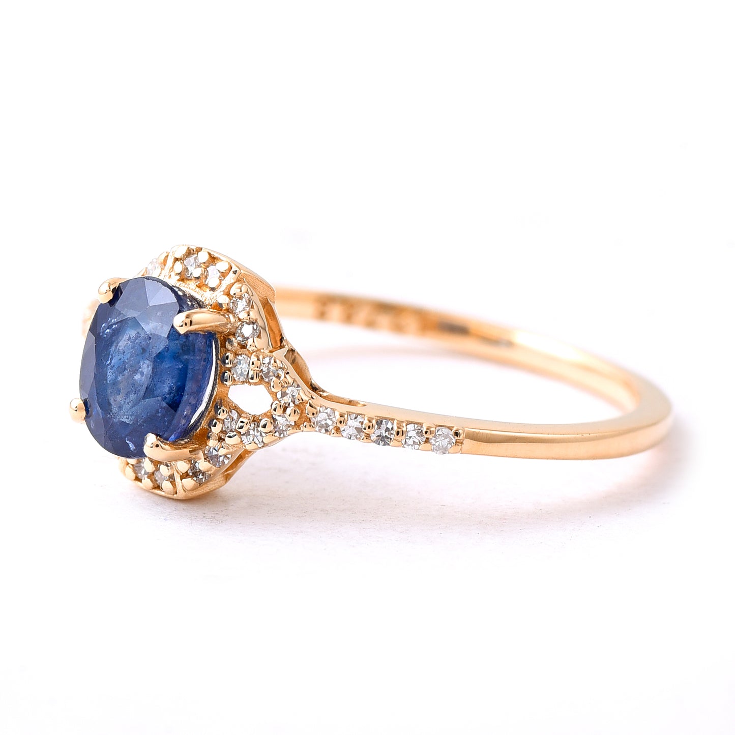 1.18 Ct Oval Mixed Cut Natural Sapphire 14K Gold Ring