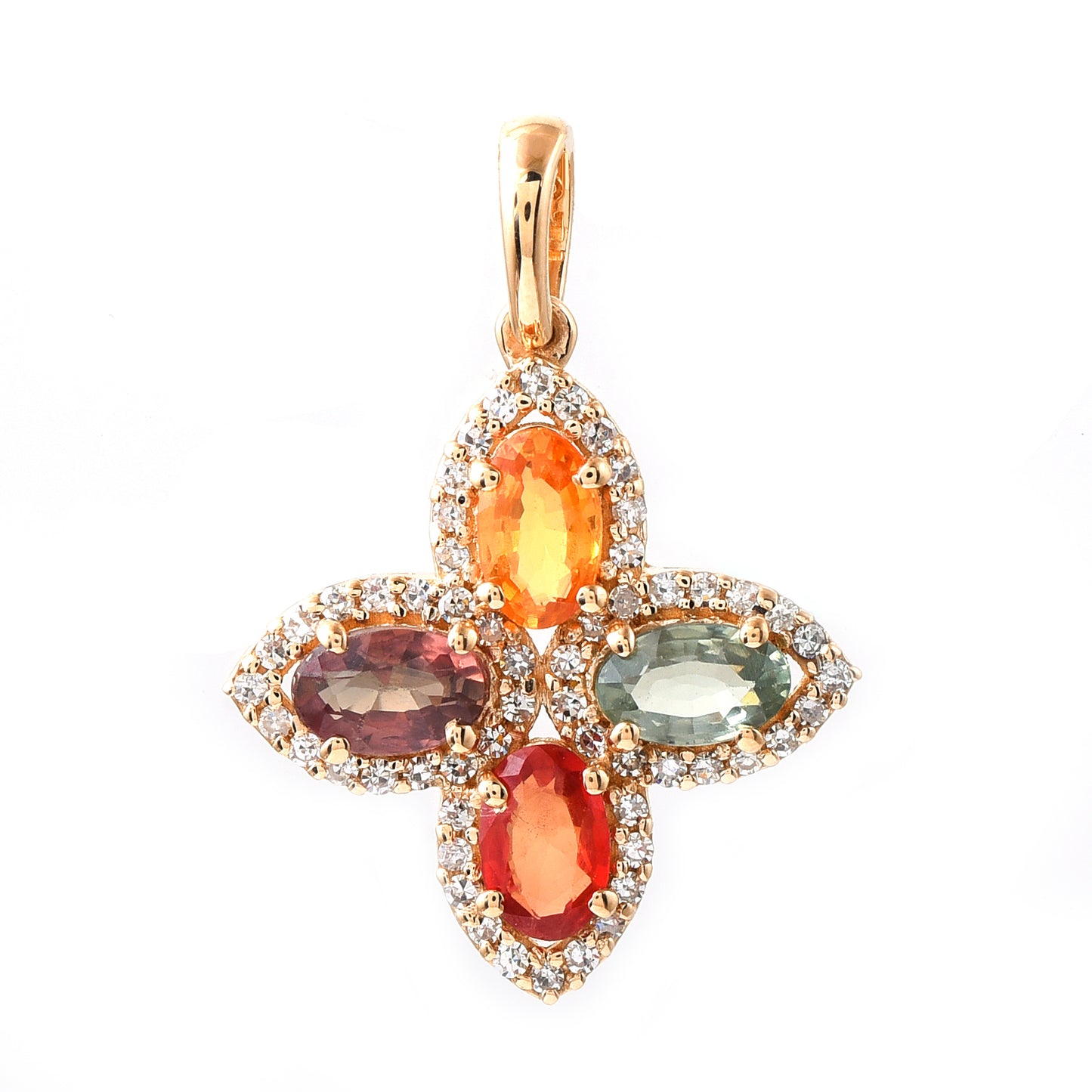 1.41 Ct Oval Mixed Cut Natural Multi-Coloured Sapphire 14K Gold Pendant