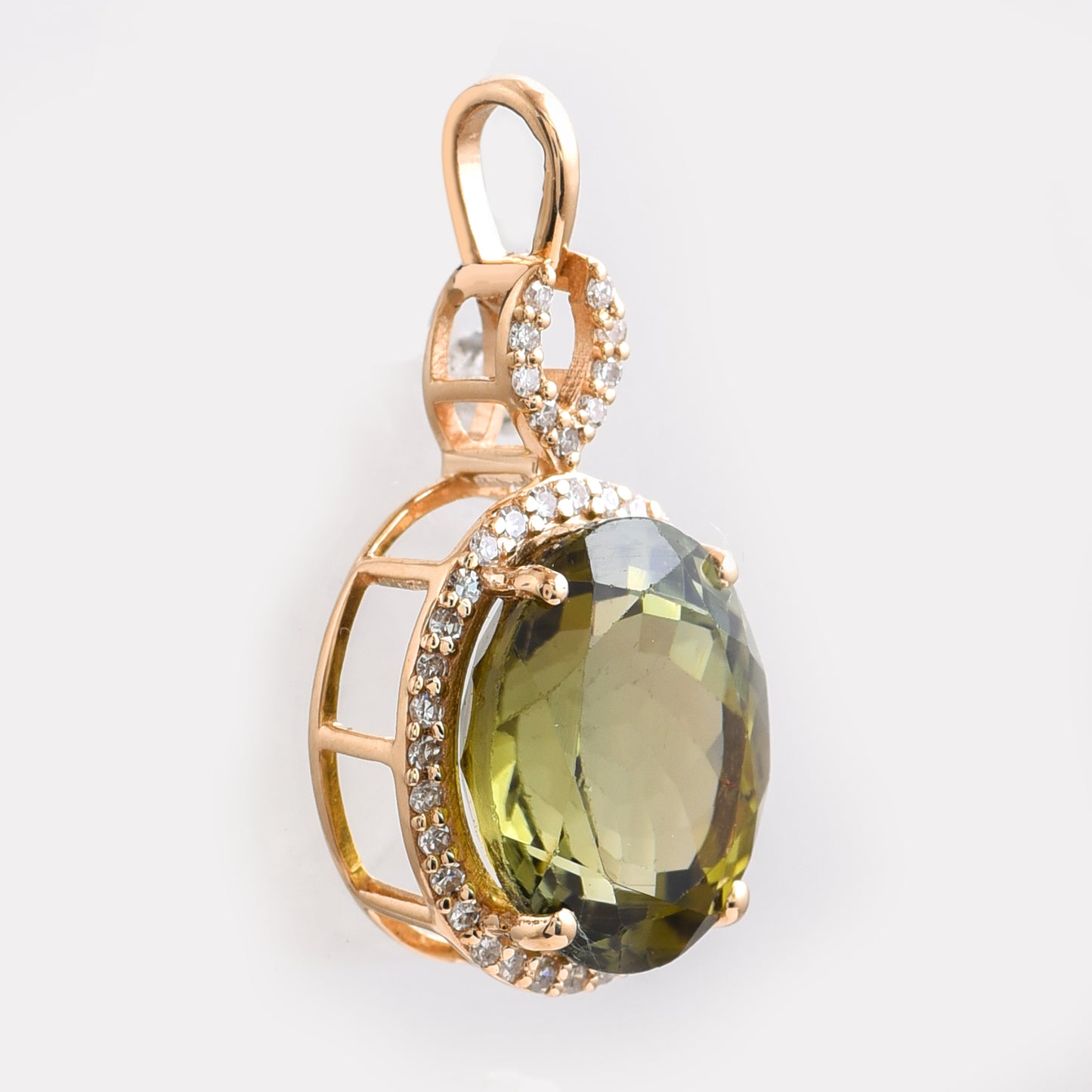 4.19 Ct Oval Mixed Cut Natural Green Tourmaline 14K Gold Pendant