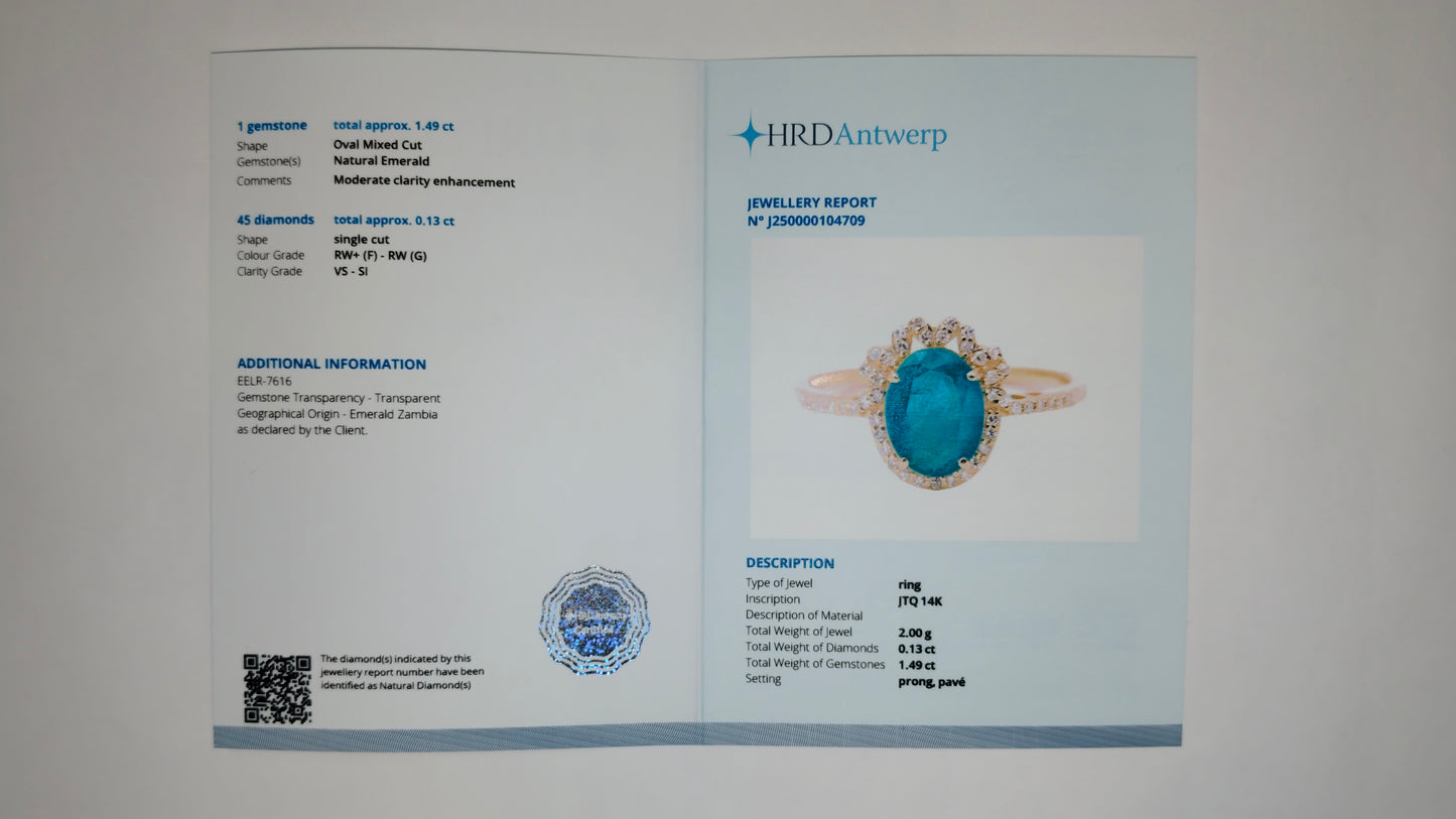 1.62 Ct Oval Mixed Cut Natural Emerald 14K Gold Ring