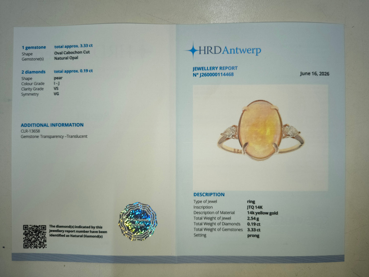 3.52 Ct Oval Cabochon Cut Natural Opal 14K Gold Ring