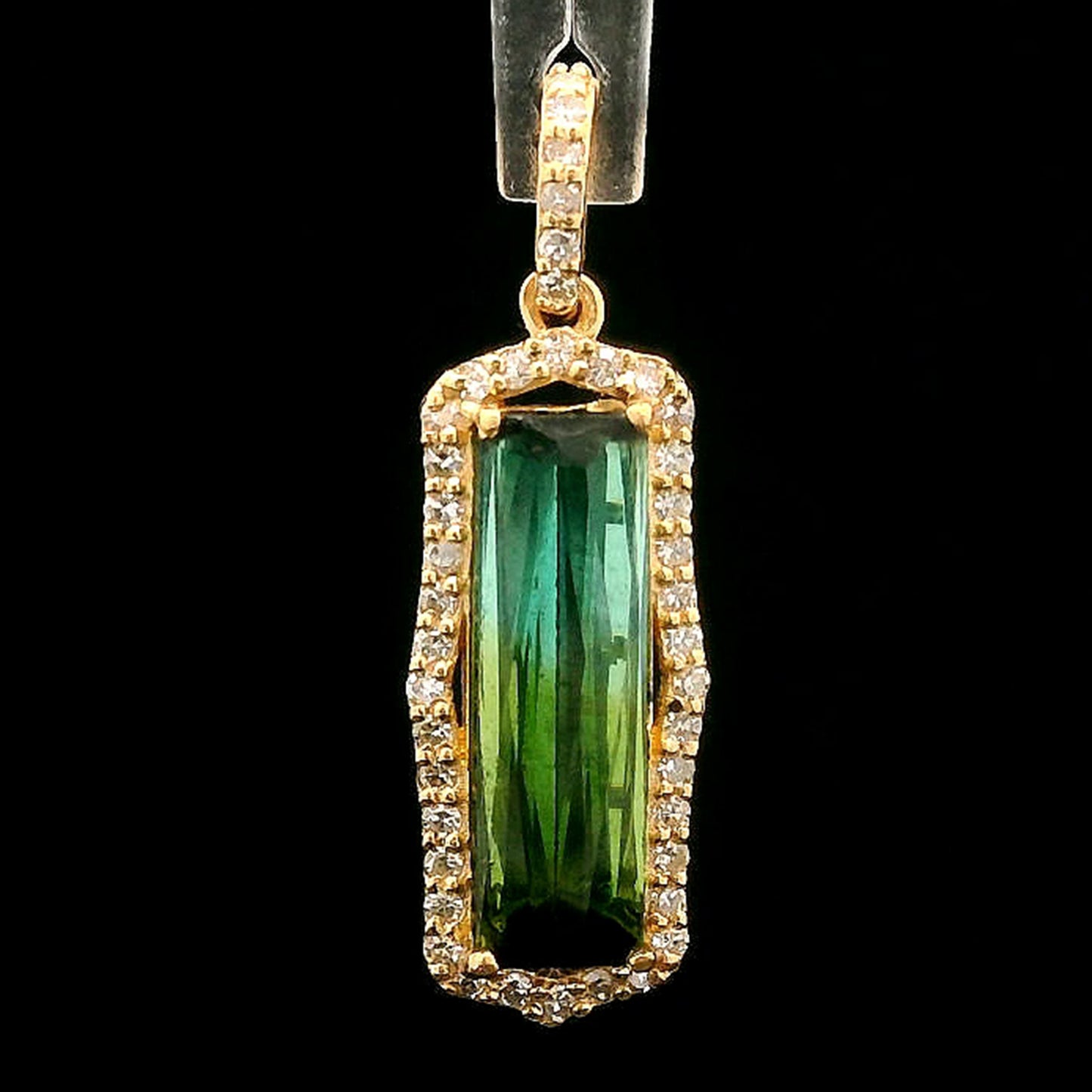 1.64 Ct Rectangle Mixed Cut Natural Tourmaline 14K Gold Pendant