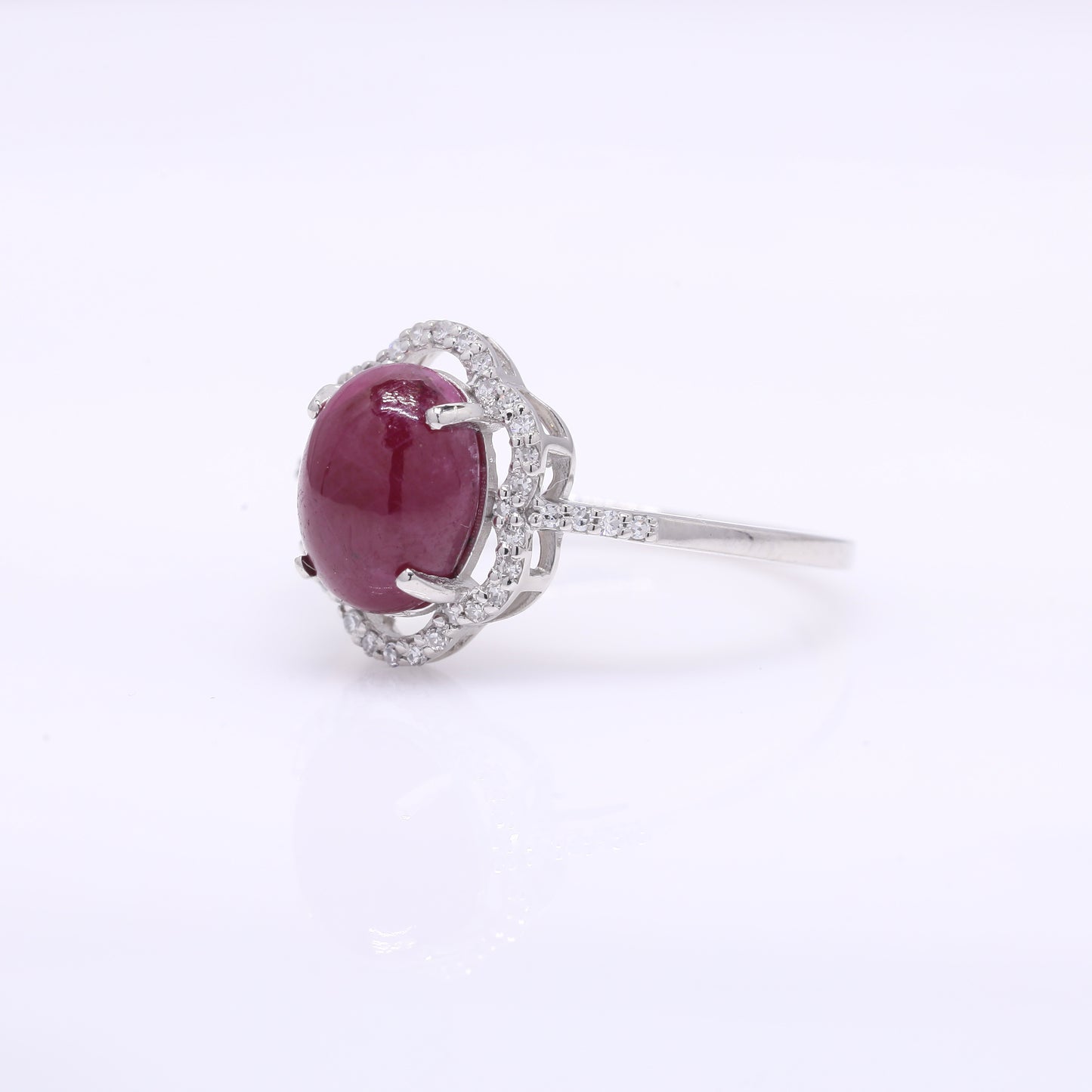 3.45 Ct Oval Cabochon Cut Natural Ruby 950 Platinum Ring