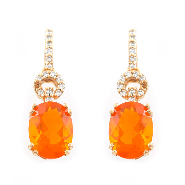 1.74 Ct Oval Mixed Cut Natural Fire Opal 14K Gold Earrings