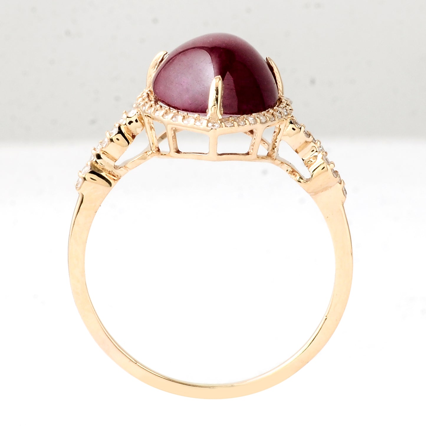 5.22 Ct Pear Cabochon Natural Corundum Ruby 14K Gold Ring