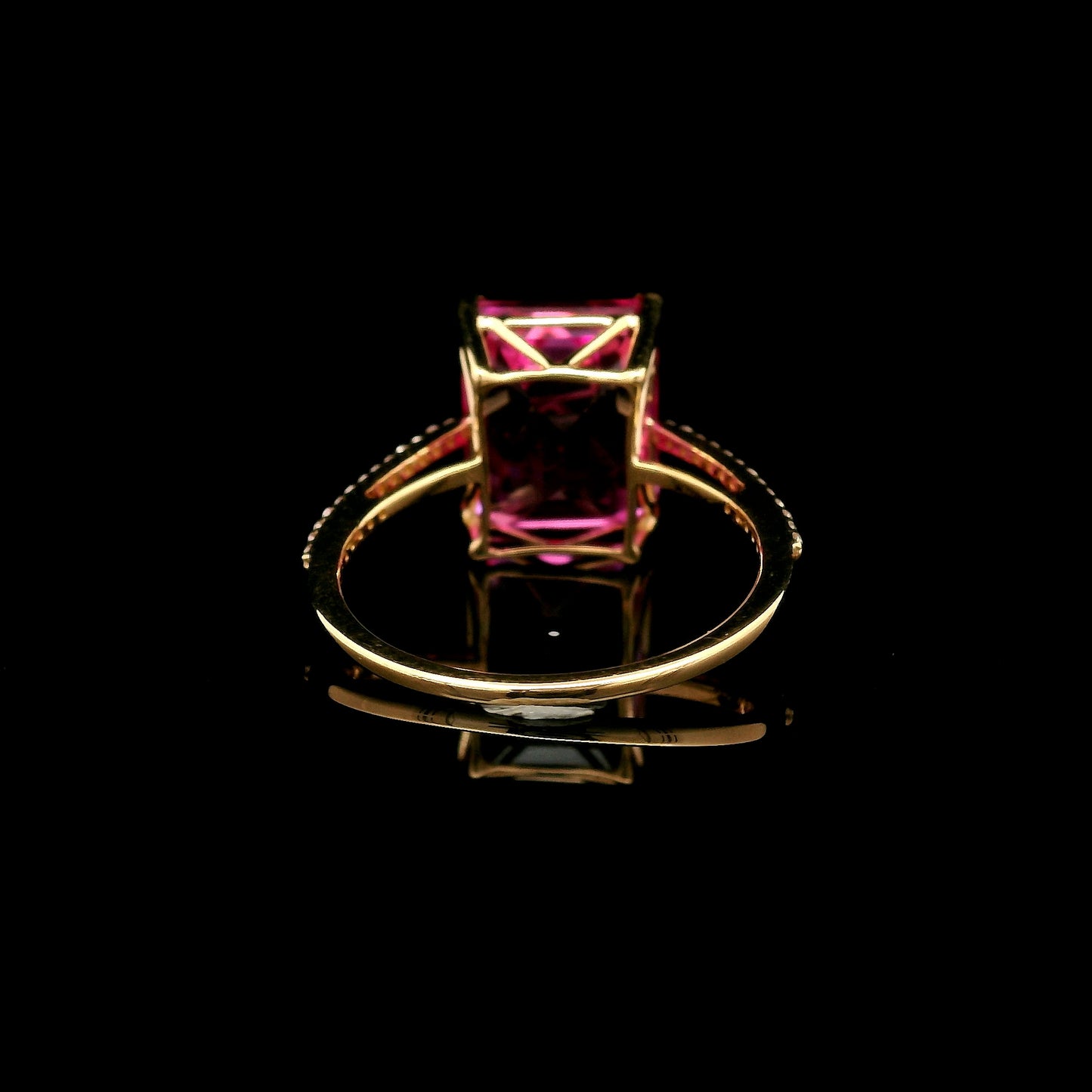 7.42 Ct Emerald Cut Lab Grown Pink Sapphire 14K Gold Ring