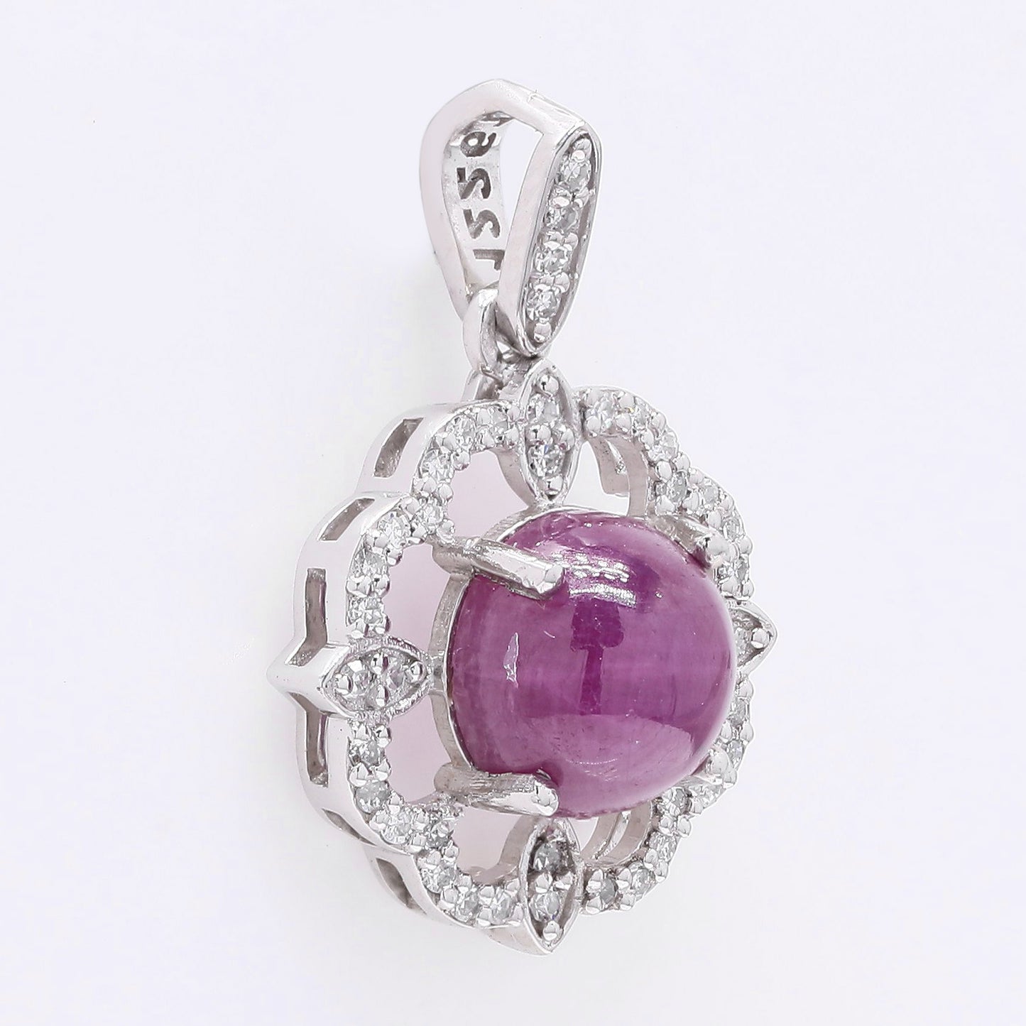 2.27 Ct Round Cabochon Cut Natural Ruby 950 Platinum Pendant