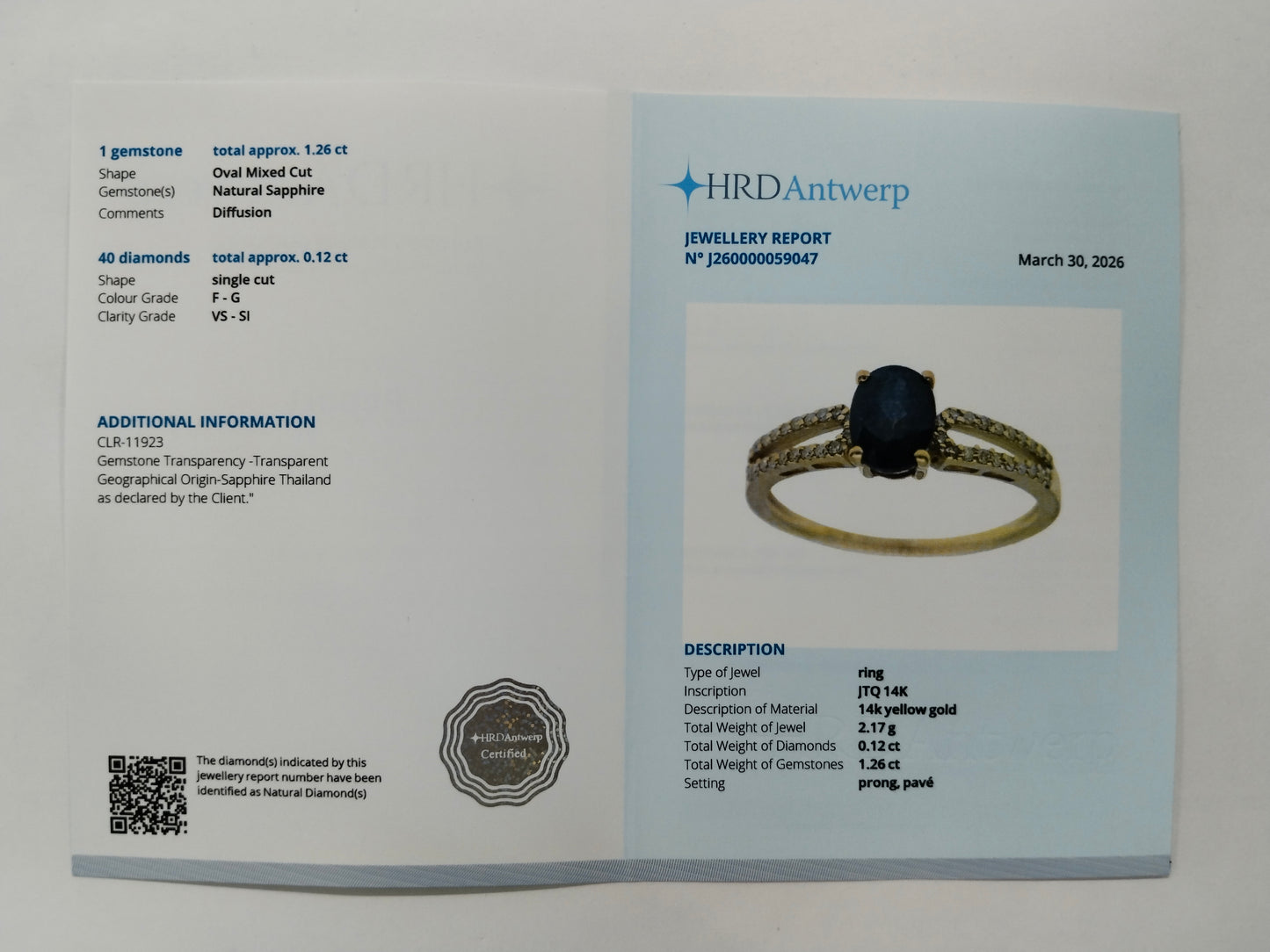 1.38 Ct Oval Mixed Cut Natural Sapphire 14K Gold Ring