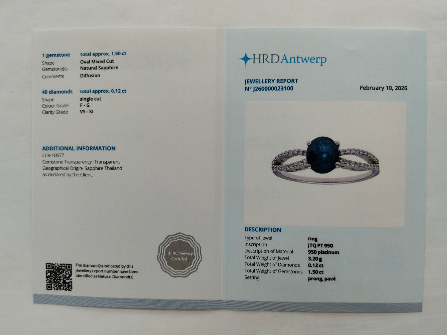 1.62 Ct Oval Mixed Cut Natural Sapphire 950 Platinum Ring