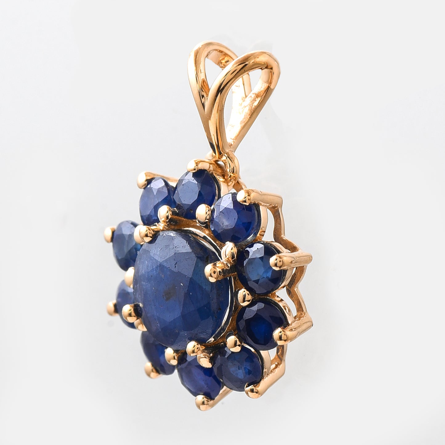 2.33 Ct Round Mixed Cut Natural Sapphire 14K Gold Pendant