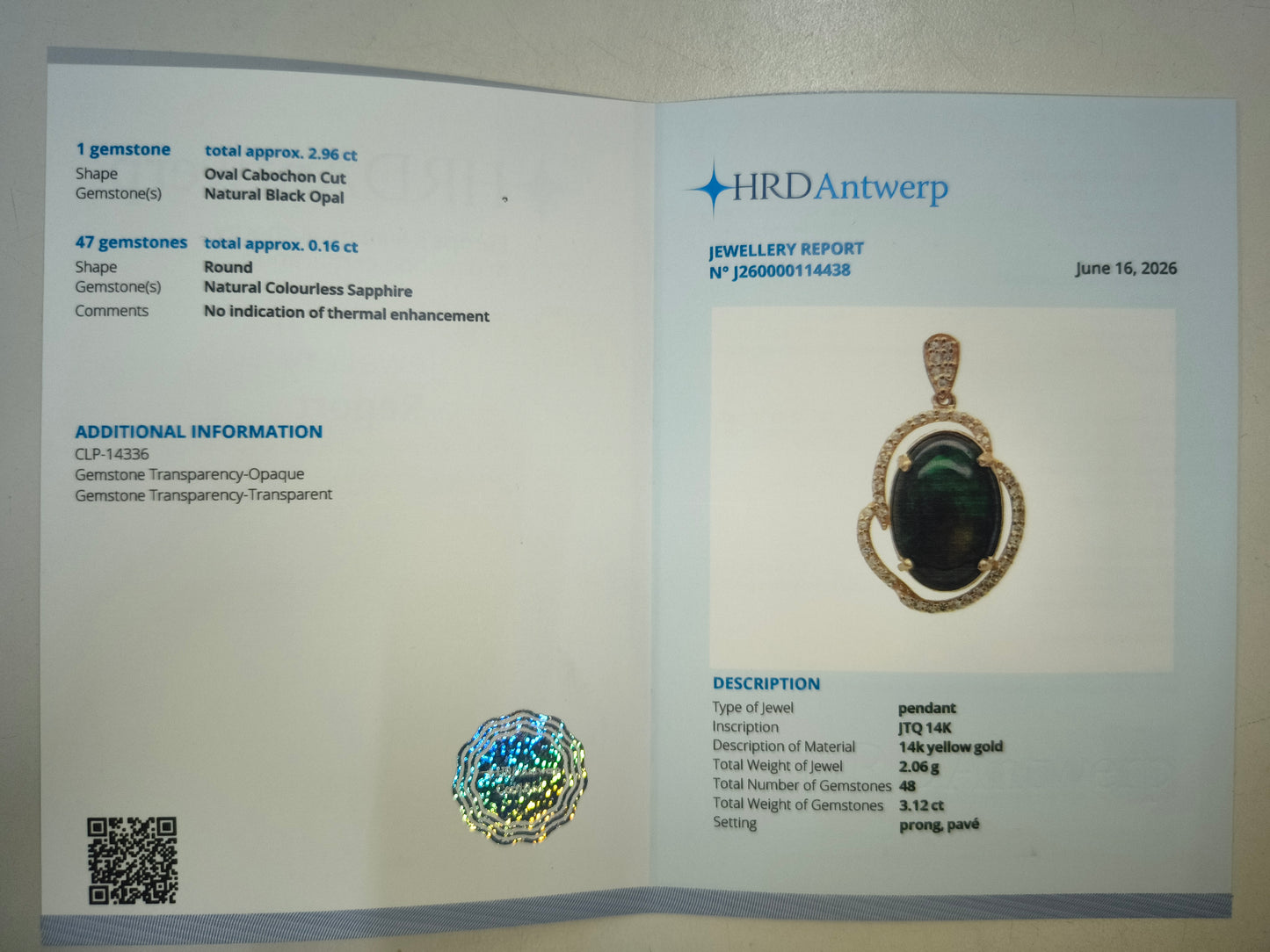 3.12 Ct Oval Cabochon Cut Natural Black Opal 14K Gold Pendant