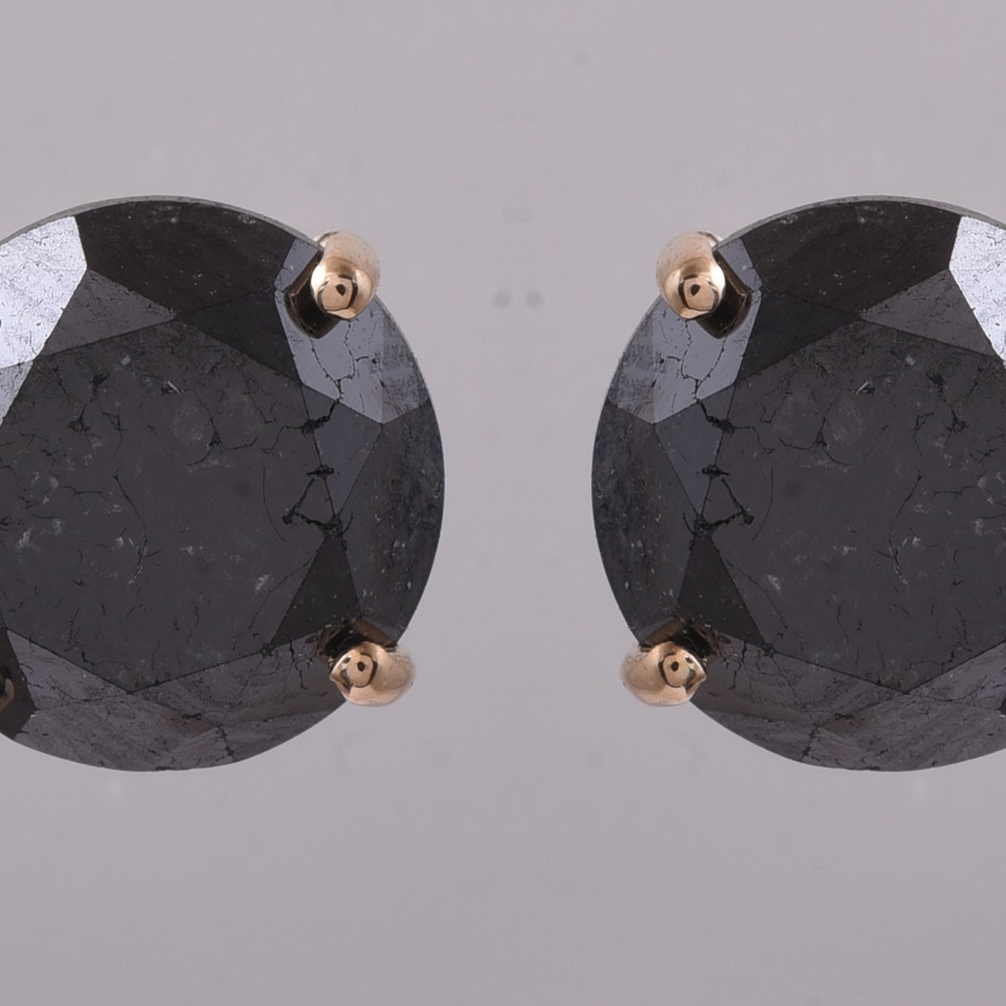 6.57 Ct Round Black Diamond 14K Gold Earrings