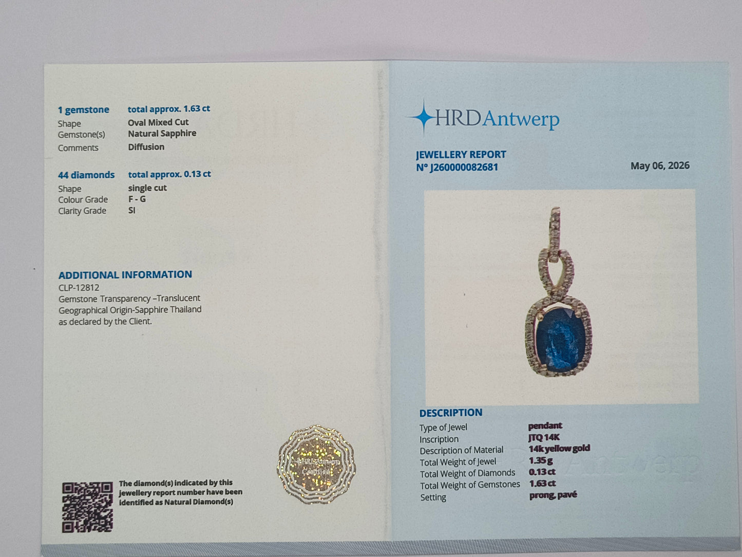 1.76 Ct Oval Mixed Cut Natural Sapphire 14K Gold Pendant