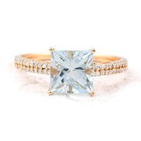 1.92 Ct Square Mixed Cut Natural Aquamarine 14K Gold Ring