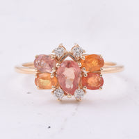 1.69 Ct Pear, Oval Natural Multi Coloured Sapphire 14K Gold Ring