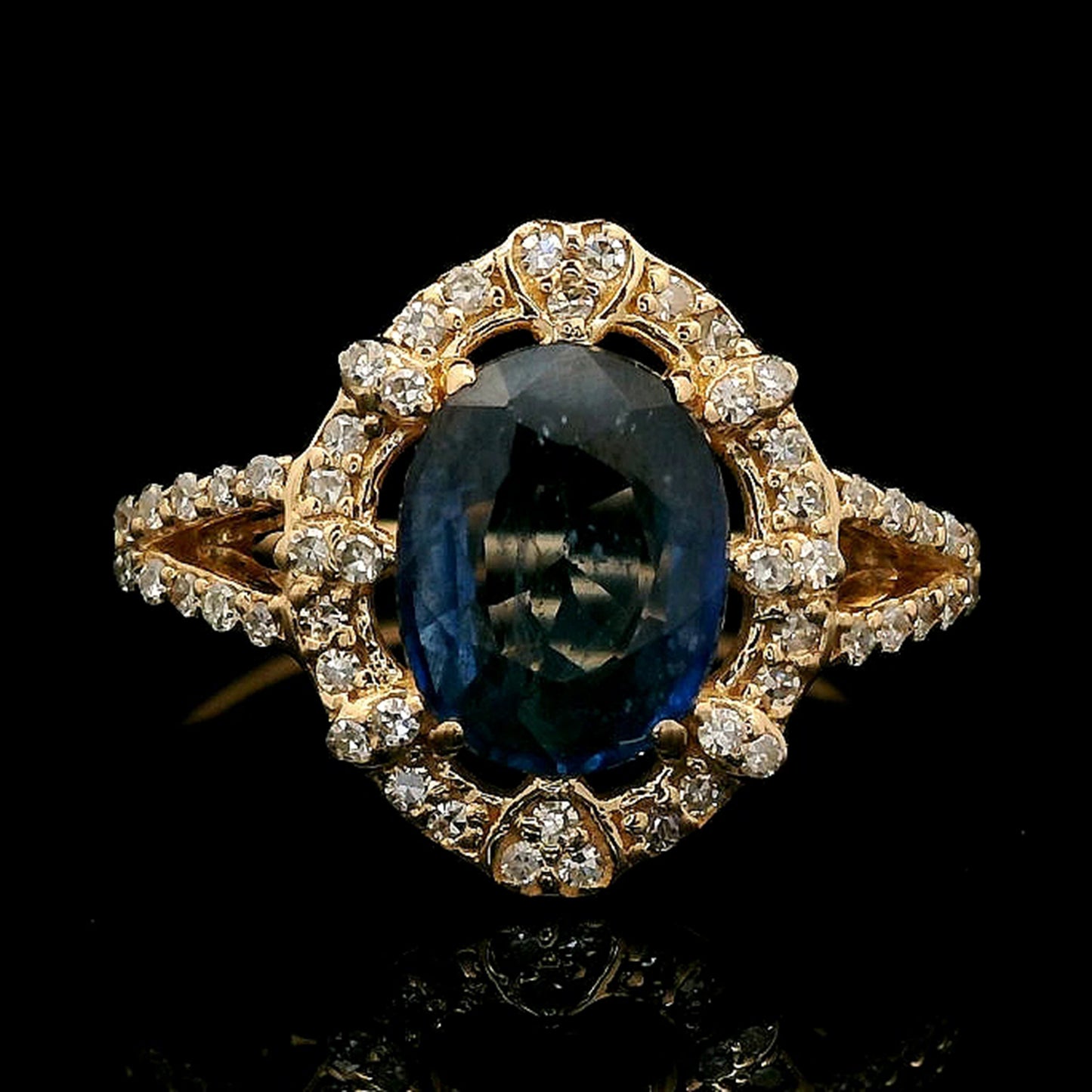 1.58 Ct Oval Mixed Cut Natural Sapphire 14K Gold Ring