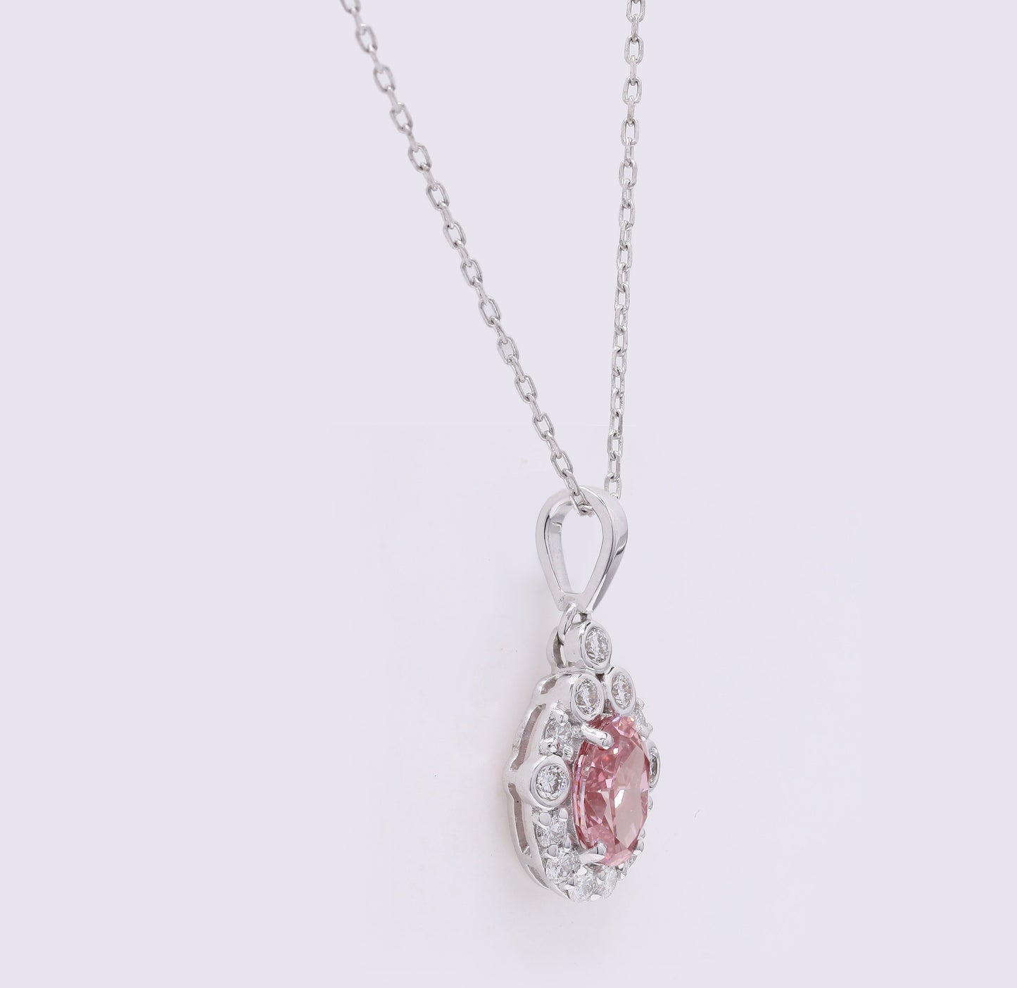 1.38 Carats Fancy Intense Pink Lab Grown Diamond 14K Gold Pendant