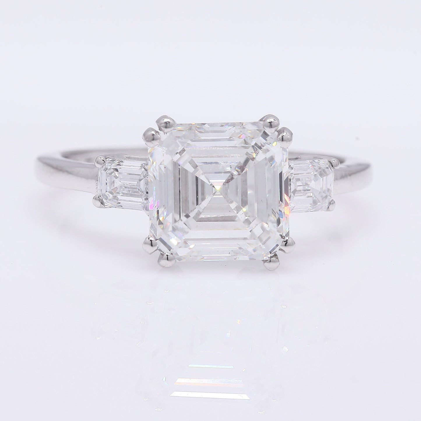 3.44 Ct Square Emerald Cut Lab Grown Diamond 950 Platinum Ring