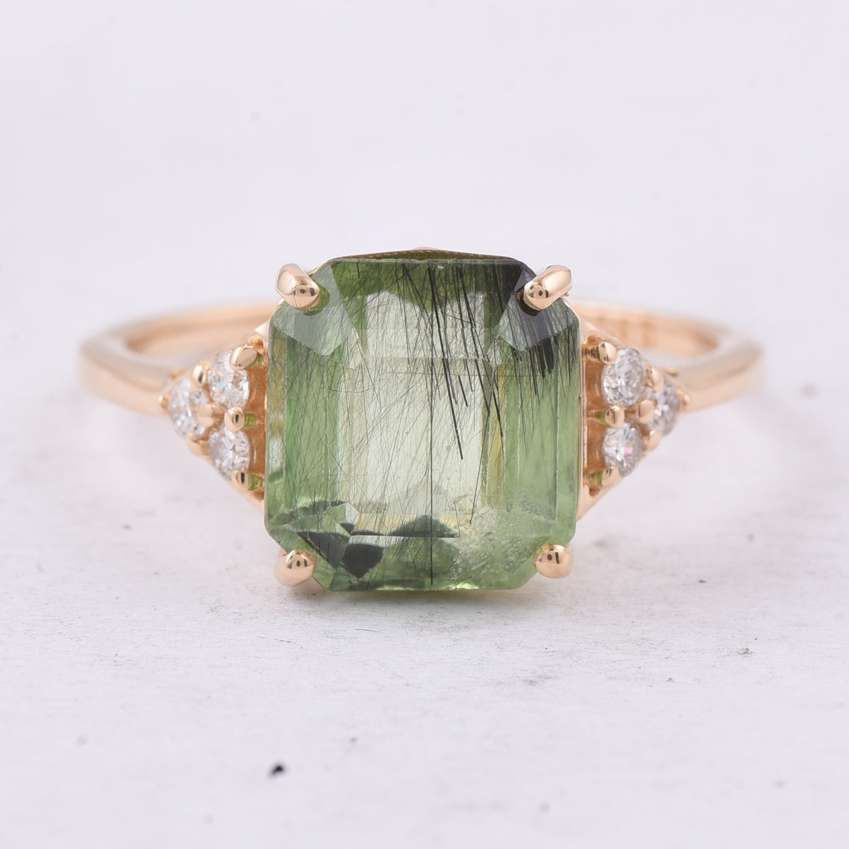 3.92 Ct Octagon Natural Peridot 14K Gold Ring
