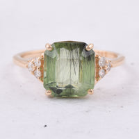 3.92 Ct Octagon Natural Peridot 14K Gold Ring