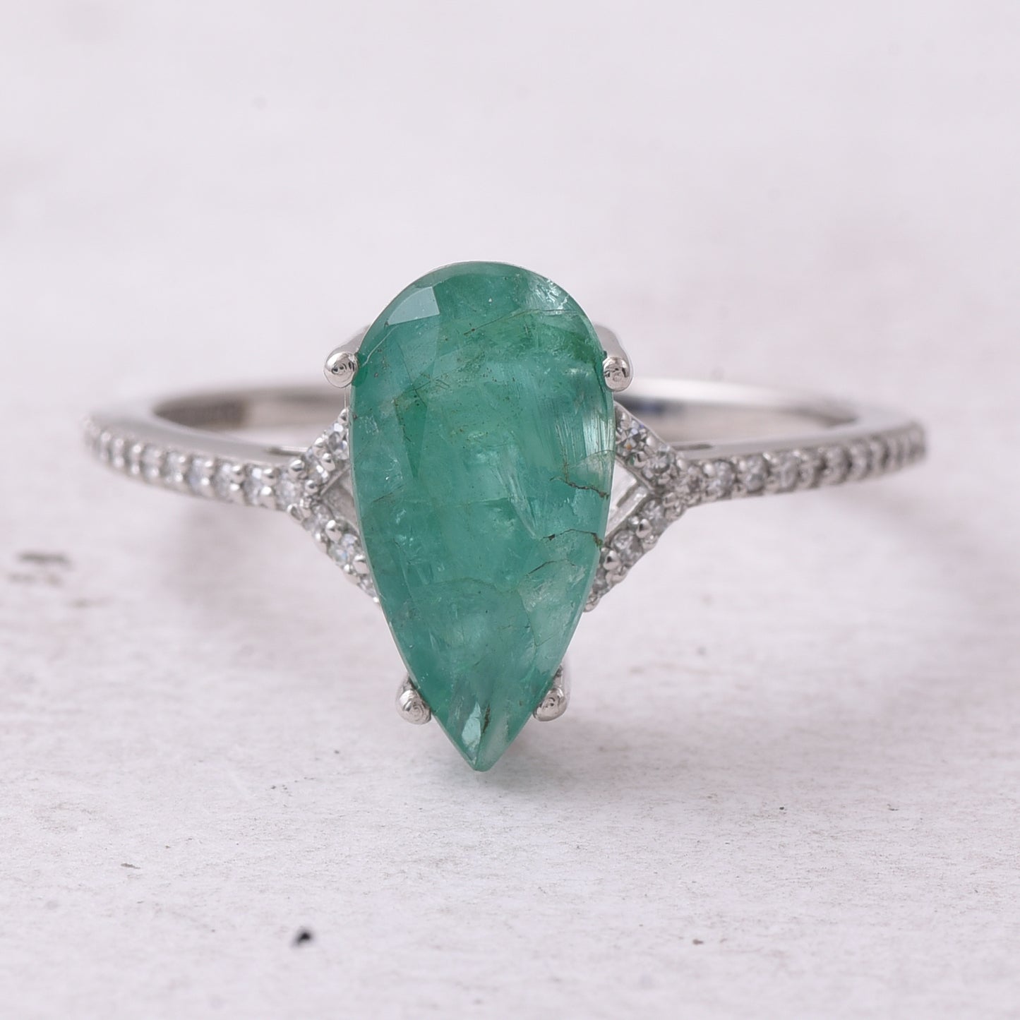 2.19 Ct Pear Mixed Cut Natural Emerald 950 Platinum Ring
