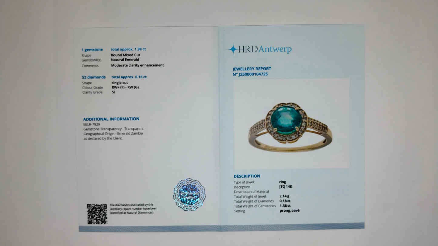 1.56 Ct Round Mixed Cut Natural Emerald 14K Gold Ring