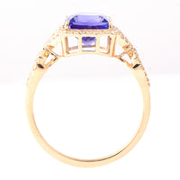 2.54 Ct Cushion Mixed Cut Natural Tanzanite 14K Gold Ring