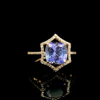 3.15 Ct Cushion Mixed Cut Natural Tanzanite 14K Gold Ring
