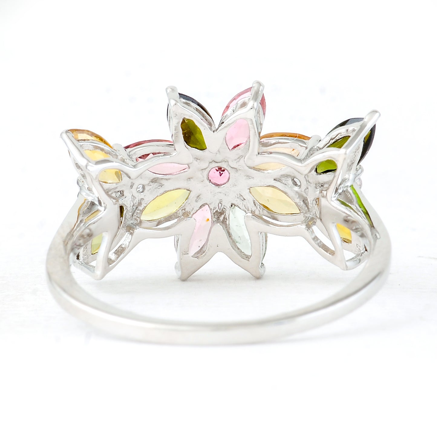 1.68 Ct Marquise Mixed Cut, Round Mixed Cut Natural Multi-Coloured Tourmaline 950 Platinum Ring