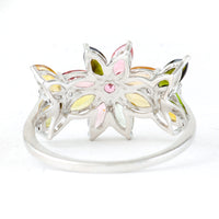 1.68 Ct Marquise Mixed Cut, Round Mixed Cut Natural Multi-Coloured Tourmaline 950 Platinum Ring