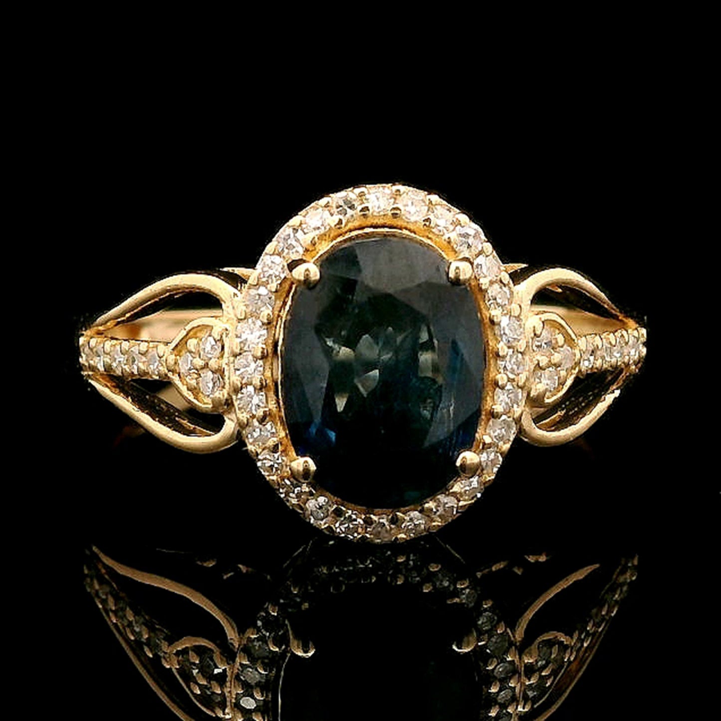 1.67 Ct Oval Mixed Cut Natural Sapphire 14K Gold Ring